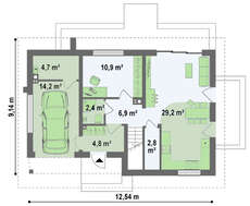 Проект маленького дома с мансардой и гаражом