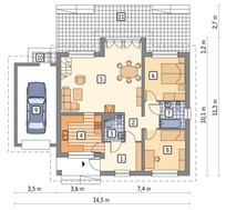 Проект жилого дома с двумя гостиными и гаражом