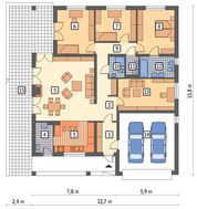 Одноэтажный дом кирпичной расцветки