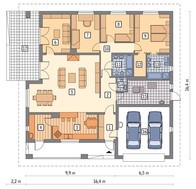 Проект одноэтажного жилого дома на 5 спален с гаражом