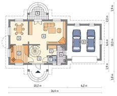 Проект двухэтажного жилого дома с двумя круглыми балконами