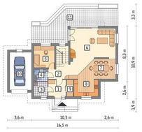 Двухэтажное здание с большой гостиной