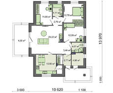 Одноэтажный жилой дом под светлой крышей