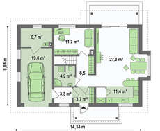 Проект жилого  мансардного коттеджа  общей площадью 185 кв.м.