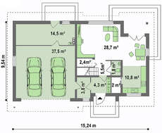 План -схема двухэтажного дома площадью 225 кв.м. с большим гаражом