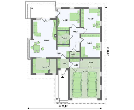 Одноэтажный дом с гаражом на две машины и панорамным окном в гостиной