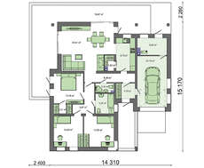 Проект частного одноэтажного дома общей площадью 152 кв.м. с гаражом на одно авто