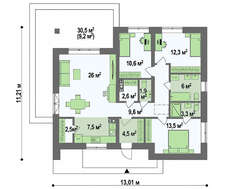 Проект небольшого  функционального коттеджа площадью 109 кв.м.