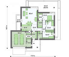 Проект одноэтажного загородного дома с гаражом для 2 авто площадью 183 кв.м.