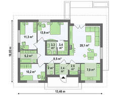 Планировки и схема строительства одноэтажного  дома площадью 99 кв.м.