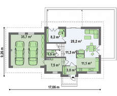 Проект загородного дома с мансардой и гаражом для двух авто общей площадью 203 кв.м.