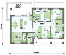 План-схема строительства одноэтажного жилого дома общей площадью 130 кв.м.