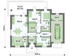 Проект классического одноэтажного дома с гаражом площадью 151 кв.м