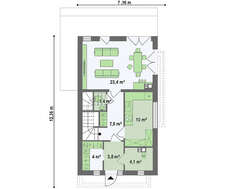 Проект небольшого загородного коттеджа с кровлей из фальца площадью 103 кв.м.