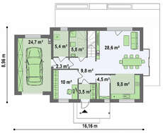 Проект  и схема строительства дома с мансардой и гаражом  площадью 194 кв.м.