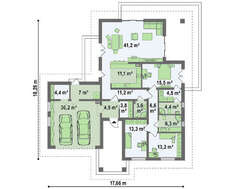 Проект одноэтажного коттеджа в светло-коричневых тонах площадью 187 кв.м.