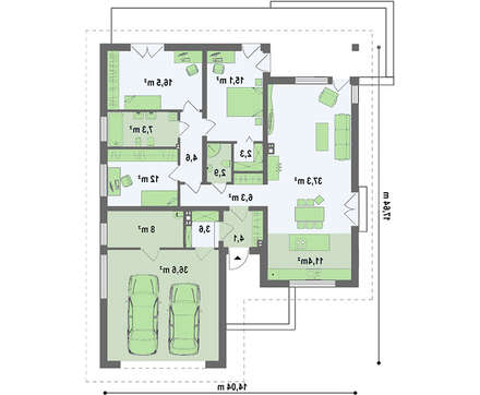 Проект одноэтажного дома с гаражом для 2-х машин