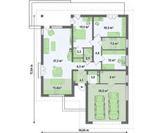 Проект одноэтажного дома с гаражом для 2-х машин