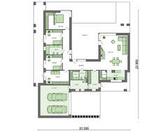Проект дома с плоской крышей и гаражом для 2 авто общей площадью 263 кв.м.