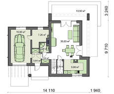 Проект двухэтажного коттеджа с плоской крышей и гаражом