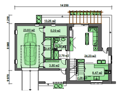 Современный коттедж в стиле барнхаус с пристроенным гаражом общей площадью 151 кв. м, жилой 65 кв. м