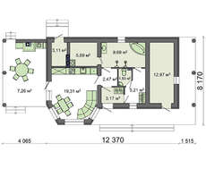 Одноэтажный особняк с парной для узкого участка