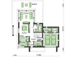 Планировка просторного коттеджа площадью 283 кв. м с террасой на крыше гаража