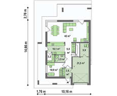 Чертеж современного коттеджа на 177 кв. м со встроенным гаражом