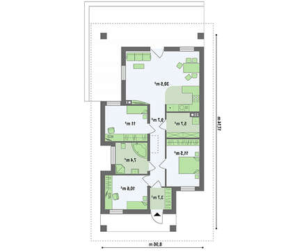 Планировка дачного дома на 89 кв. м с тремя спальнями