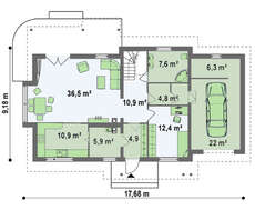 Проект просторного дома с мансардой и одинарным гаражом