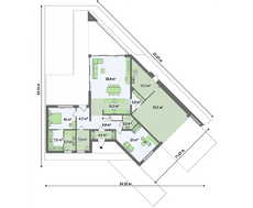 Современный коттедж необычной формы жилой площадью 190 кв. м под кровлей в один скат