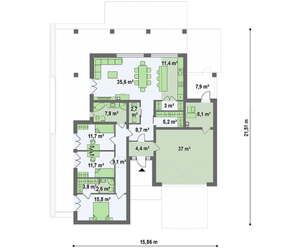 Чертеж просторного дома на 186 кв. м с гаражом на два авто
