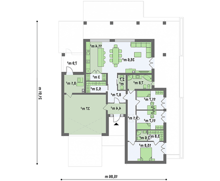 Чертеж просторного дома на 186 кв. м с гаражом на два авто