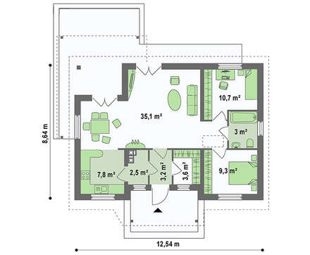 План небольшого дома на 75 кв. м с привлекательным экстерьером
