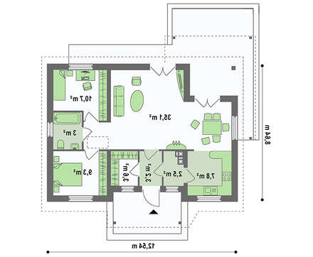 План небольшого дома на 75 кв. м с привлекательным экстерьером