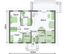 Планировка европейского дома на 191 кв. м с шестью спальнями