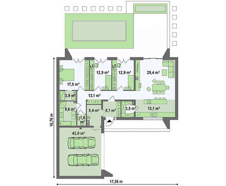 План симпатичного коттеджа на 170 кв. м со встроенным гаражом на две машины
