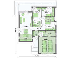 План модного коттеджа площадью 165 кв. м с гаражом на две машины