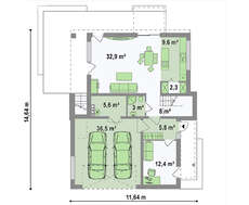 Проект стильного коттеджа площадью 180 кв. м с гаражным помещением для двух автомобилей
