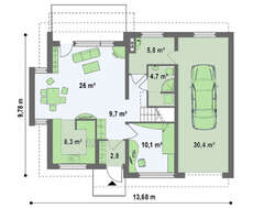 Современный уютный дом с одинарным гаражом