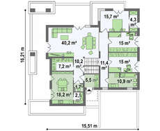 Проект большого коттеджа на 234 кв. м с просторной террасой