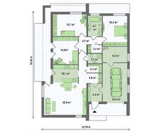 Планировка красивого дома на 148 кв. м с тремя спальнями и гаражом