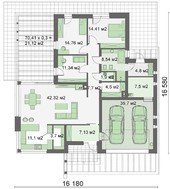 Современный одноэтажный стильный дом с гаражом, рассчитанным на два автомобиля