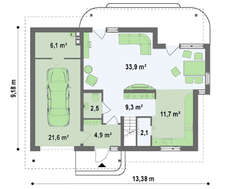 Проект дома с встроенным гаражом, балконом и красивым эркером
