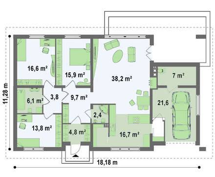 Элегантный проект дома с тремя спальнями