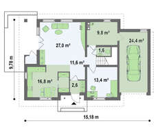 Проект дома с встроенным гаражом и комфортабельной мансардой