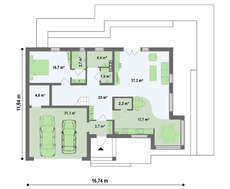 Проект дома с панорамными окнами в угловом эркере