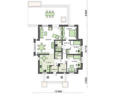 Проект одноэтажного коттеджа с просторными спальнями