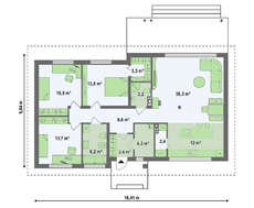 Светлый одноэтажный недорогой классический коттедж