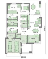 План дома в европейском стиле с просторной террасой и гаражом на две машины